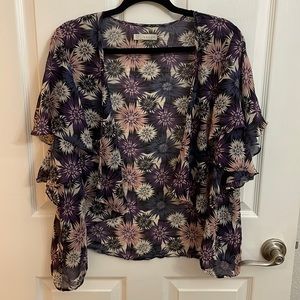 hinge 100% Silk Purple Short Sleeve Semi-Sheer Open Front Kimono/Cardigan